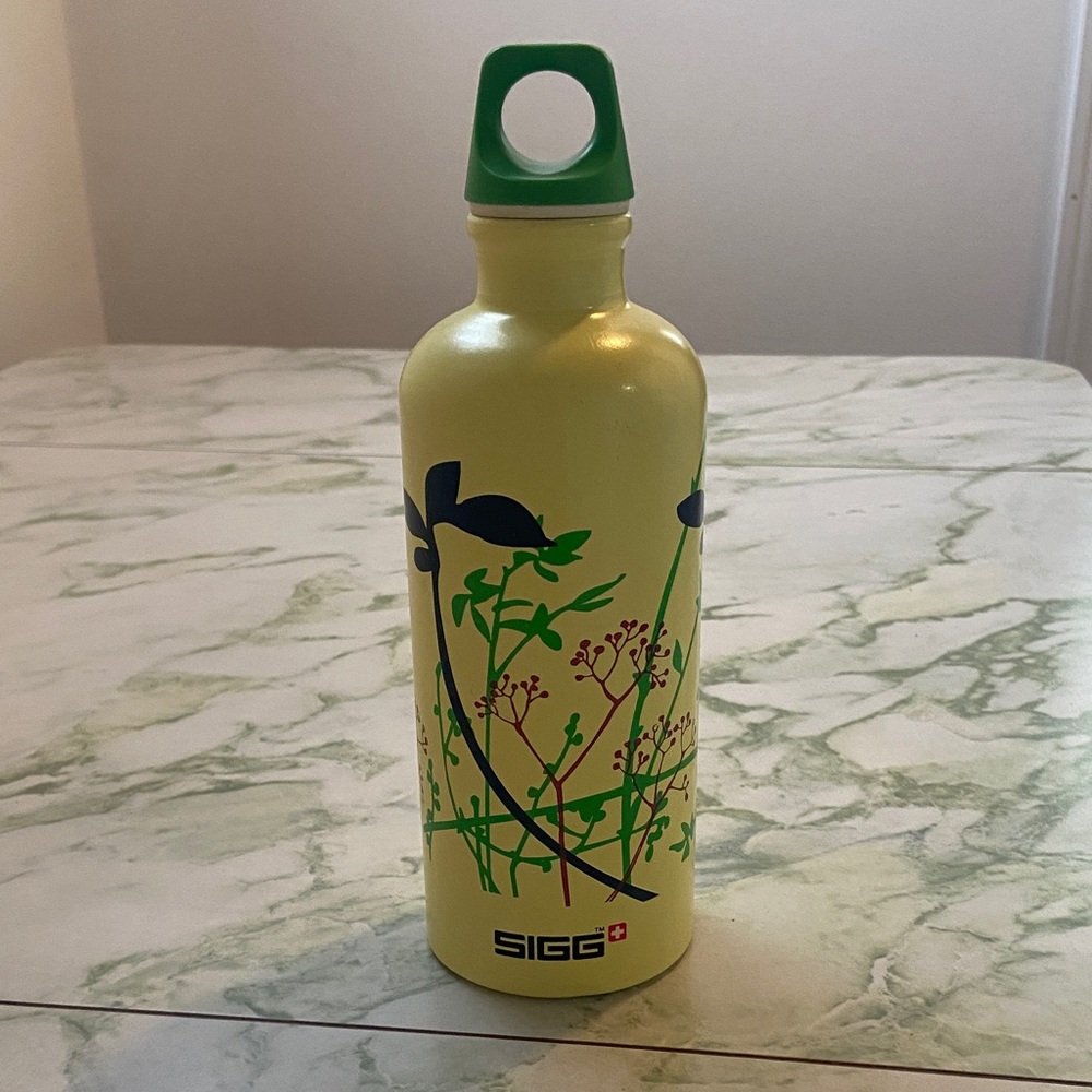 Yellow Floral Stainless Water Bottle with Green Cap